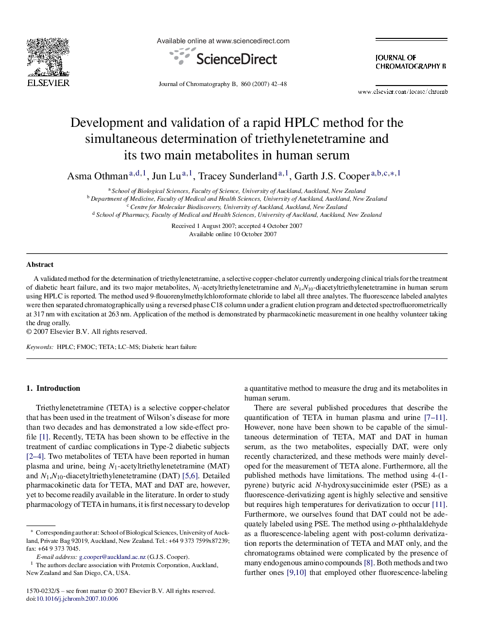 Development and validation of a rapid HPLC method for the simultaneous determination of triethylenetetramine and its two main metabolites in human serum