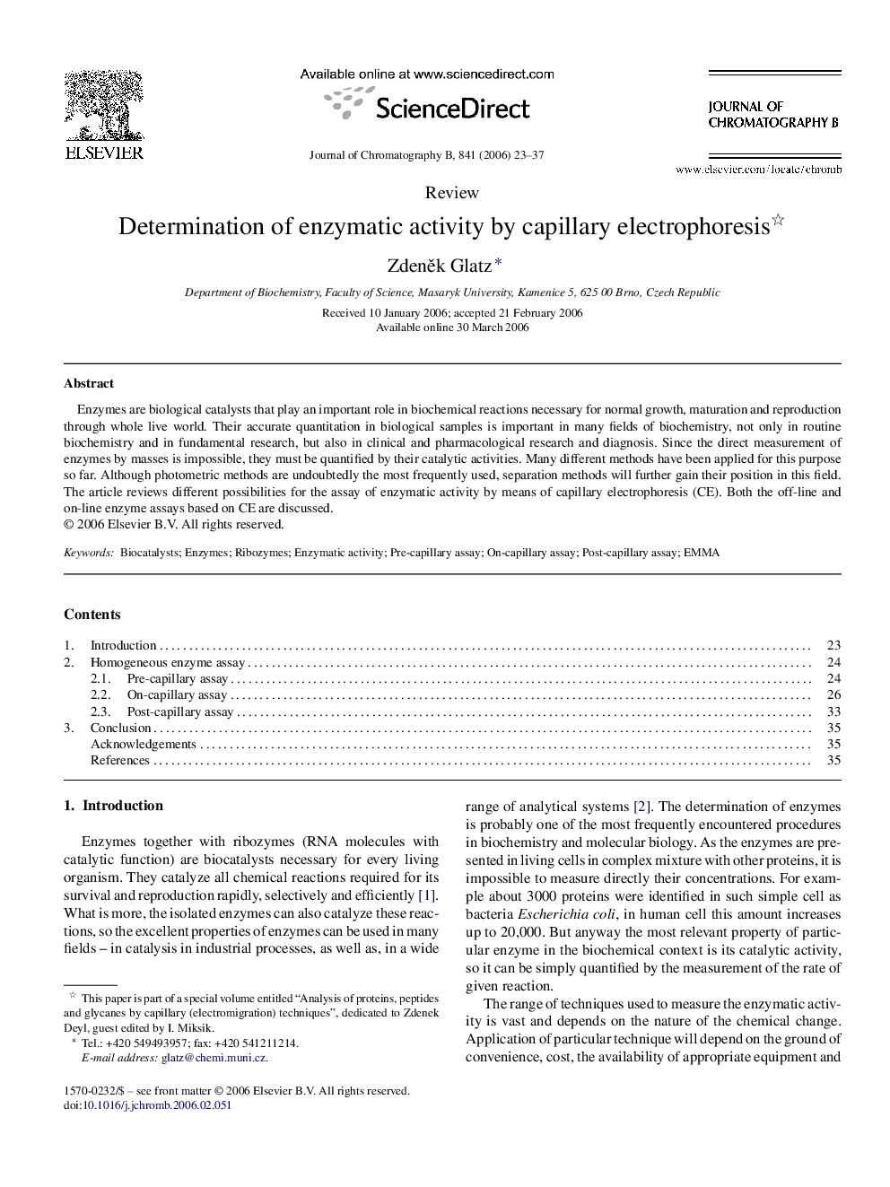 Determination of enzymatic activity by capillary electrophoresis 