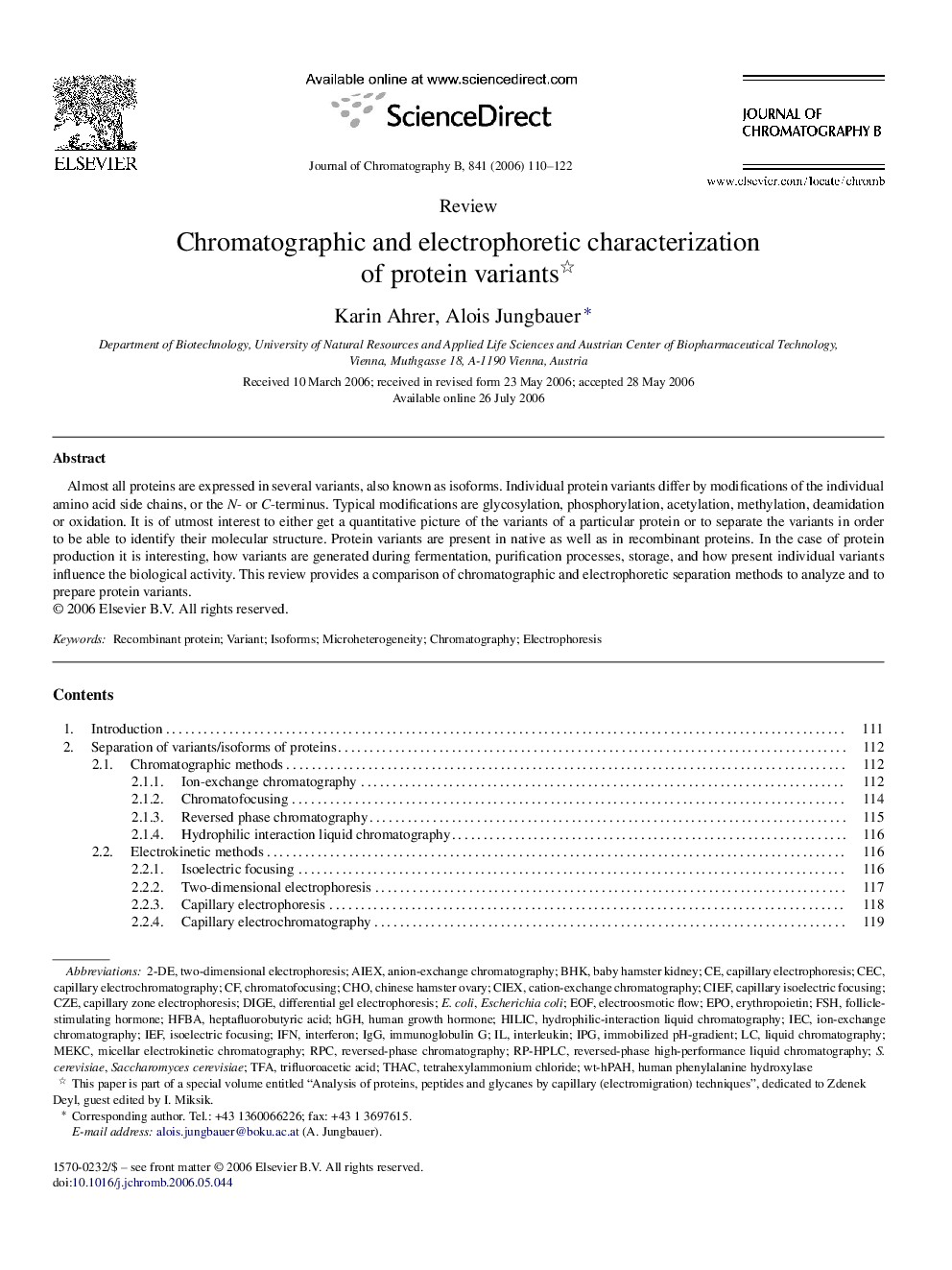 Chromatographic and electrophoretic characterization of protein variants 