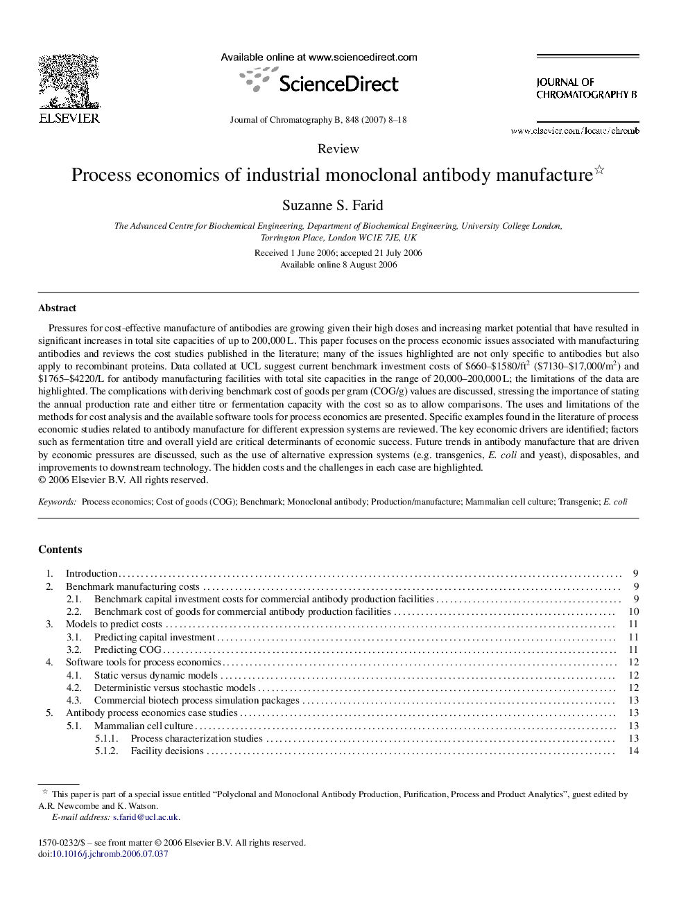 Process economics of industrial monoclonal antibody manufacture 