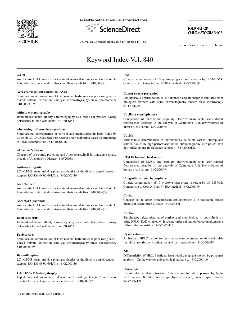 Keyword Index Vol. 840