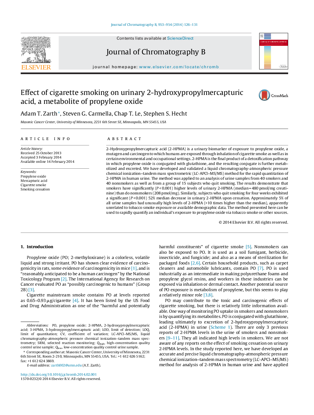 Effect of cigarette smoking on urinary 2-hydroxypropylmercapturic acid, a metabolite of propylene oxide