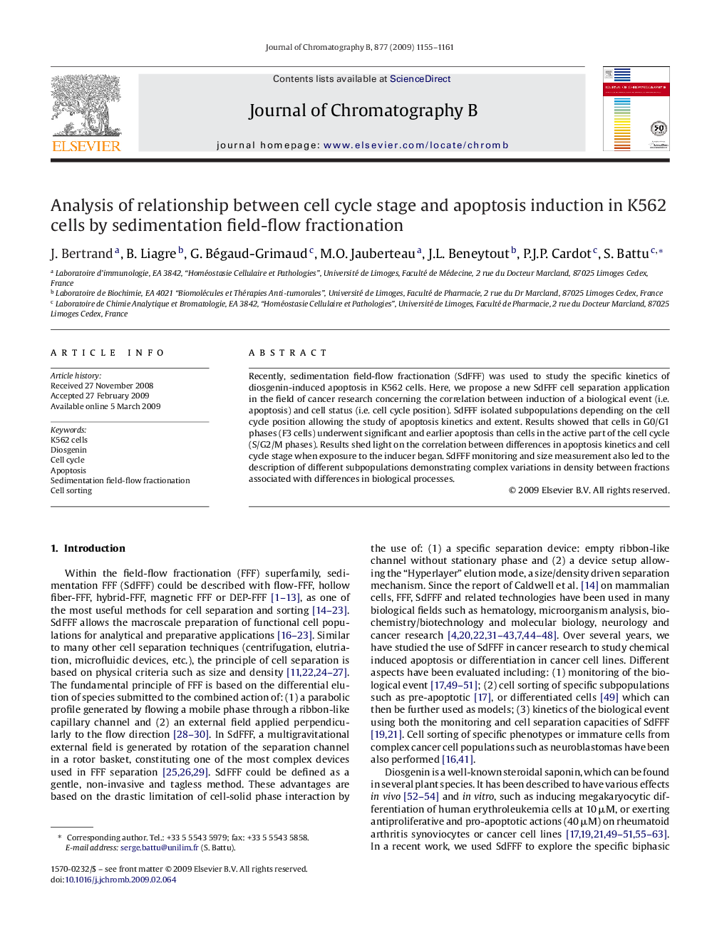 Analysis of relationship between cell cycle stage and apoptosis induction in K562 cells by sedimentation field-flow fractionation