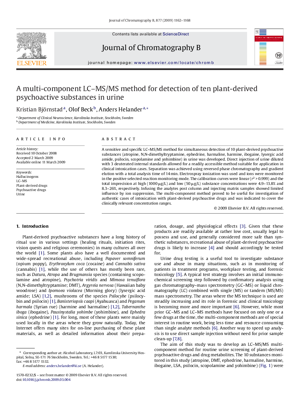 A multi-component LC–MS/MS method for detection of ten plant-derived psychoactive substances in urine