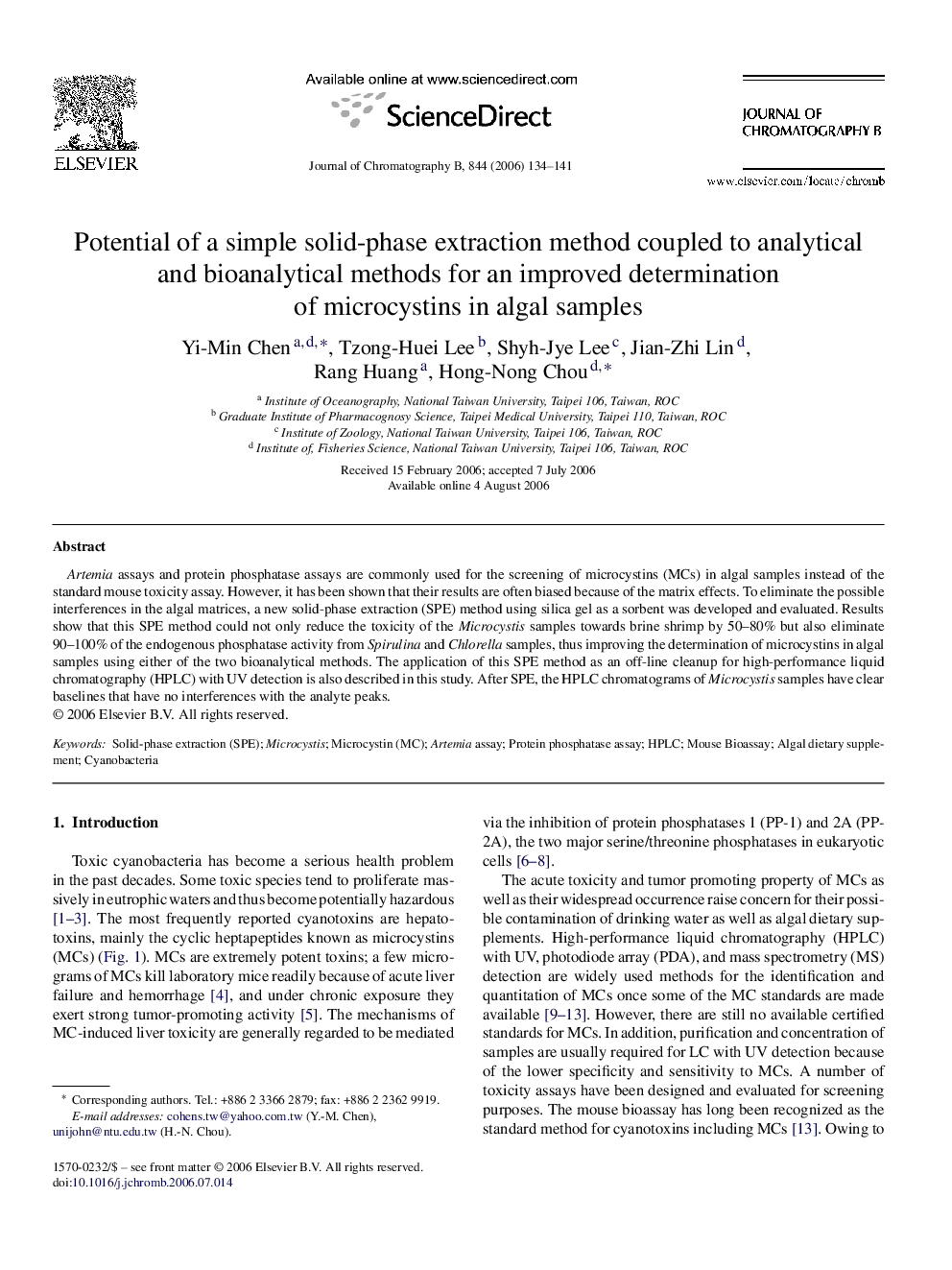 Potential of a simple solid-phase extraction method coupled to analytical and bioanalytical methods for an improved determination of microcystins in algal samples