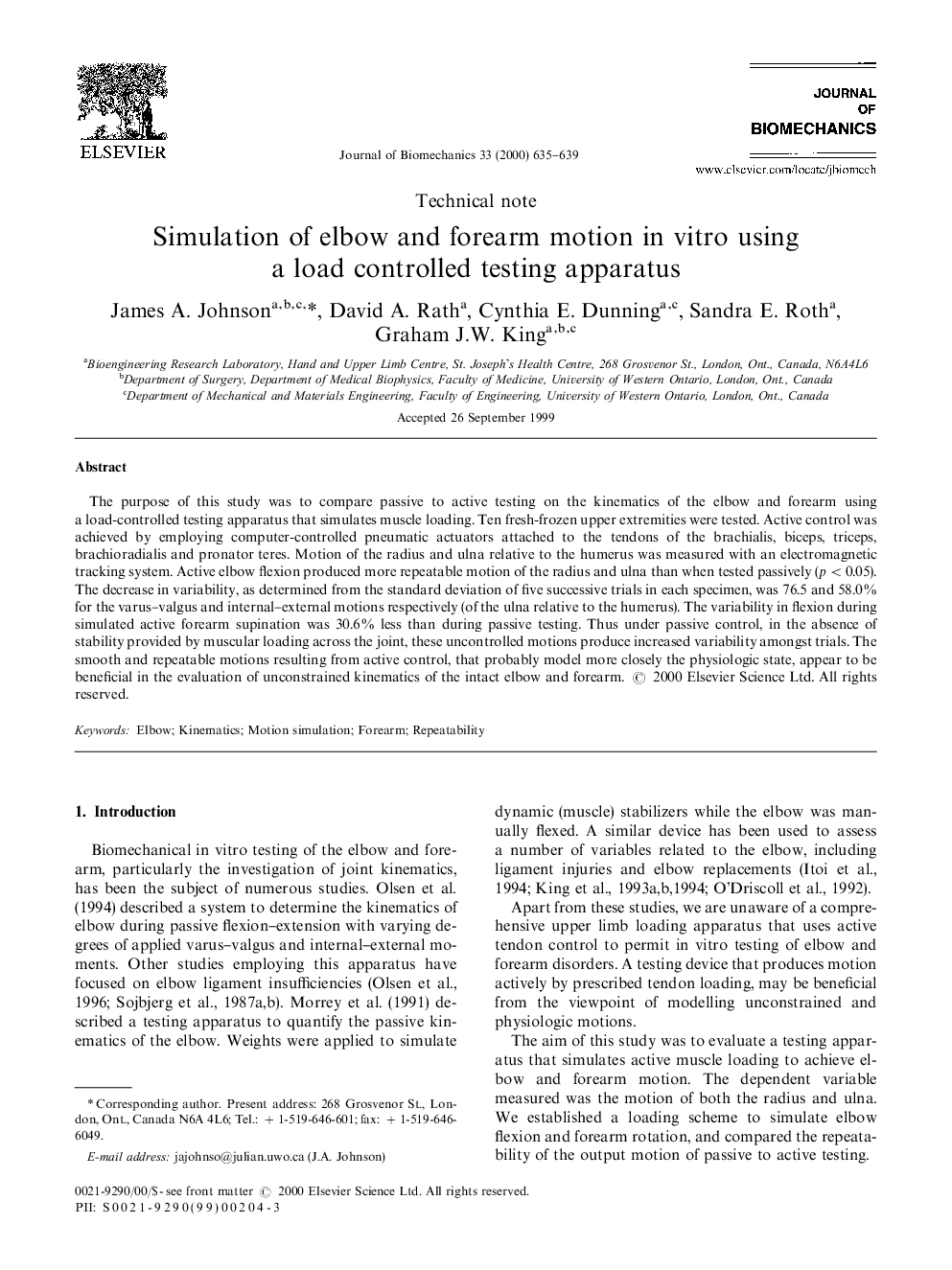 Simulation of elbow and forearm motion in vitro using a load controlled testing apparatus