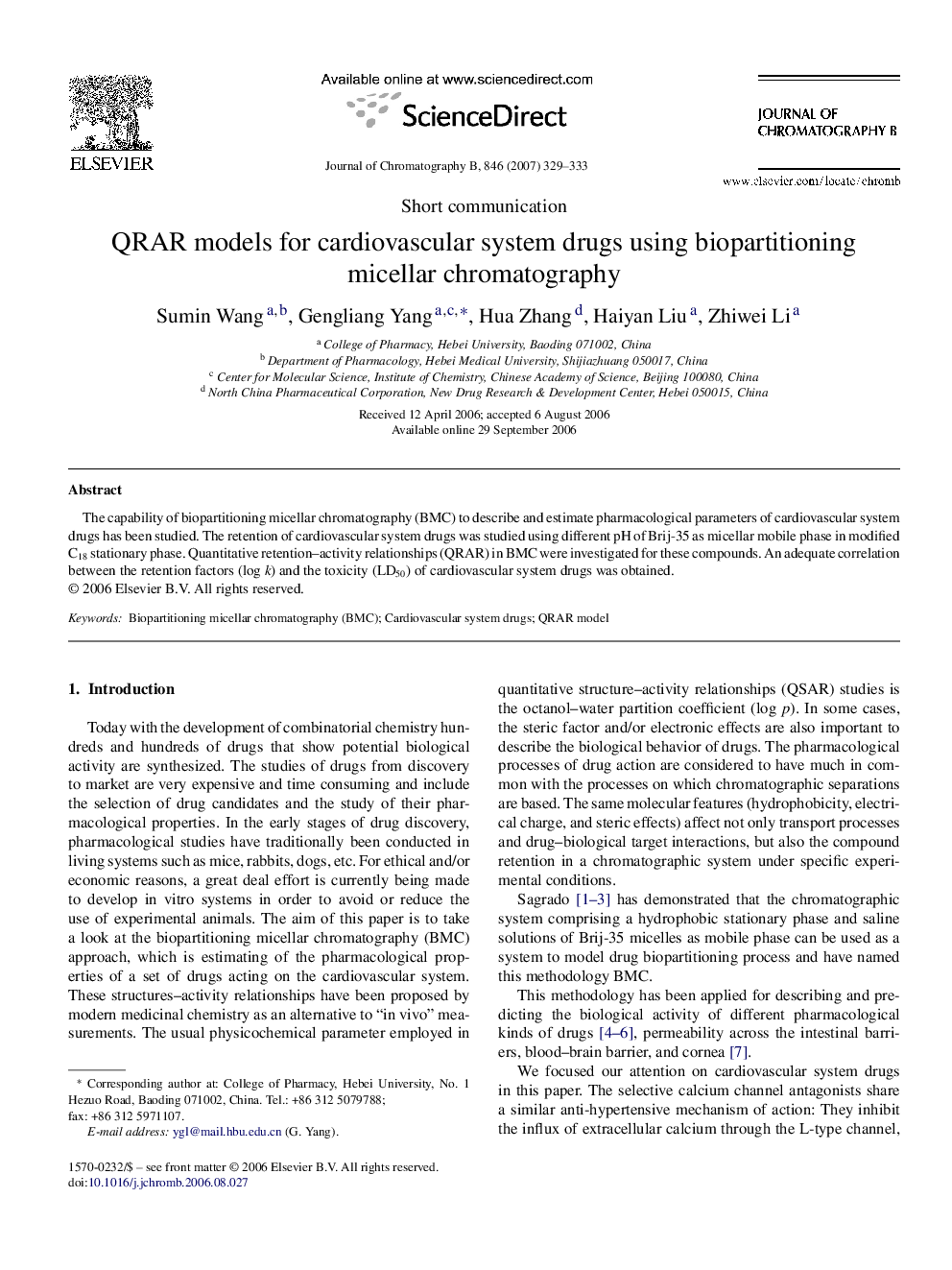QRAR models for cardiovascular system drugs using biopartitioning micellar chromatography