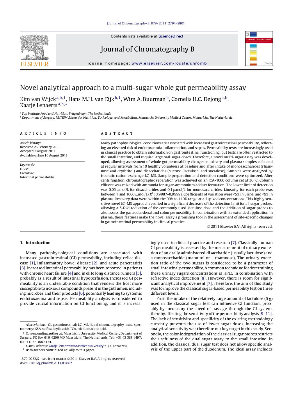 Novel analytical approach to a multi-sugar whole gut permeability assay