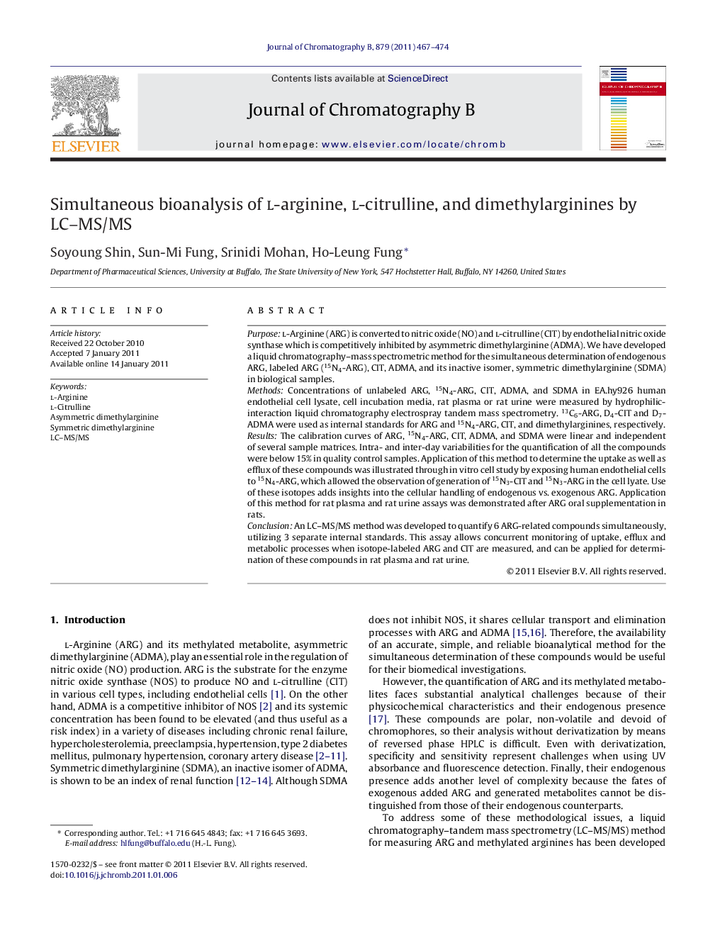 Simultaneous bioanalysis of l-arginine, l-citrulline, and dimethylarginines by LC–MS/MS