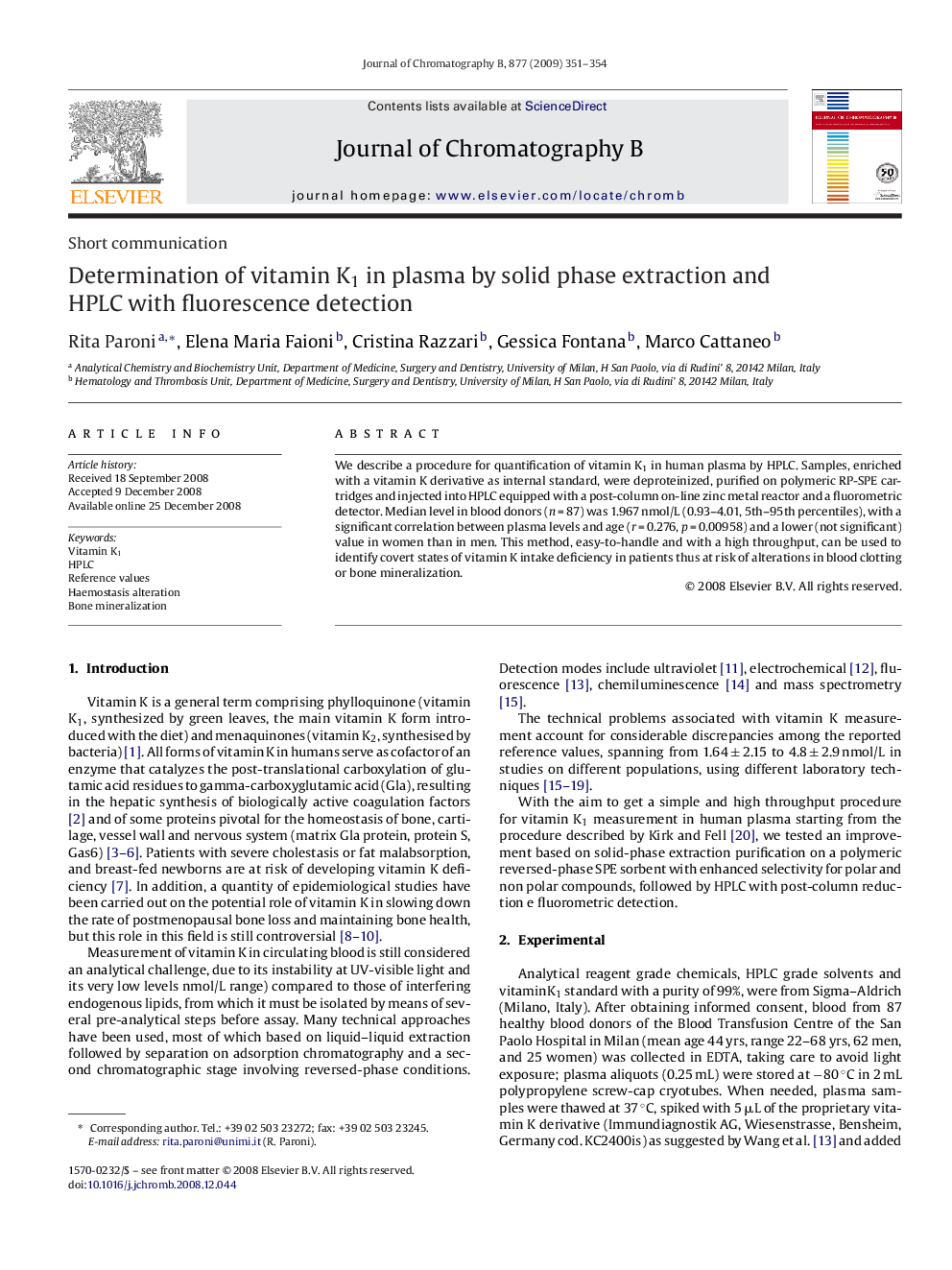 Determination of vitamin K1 in plasma by solid phase extraction and HPLC with fluorescence detection