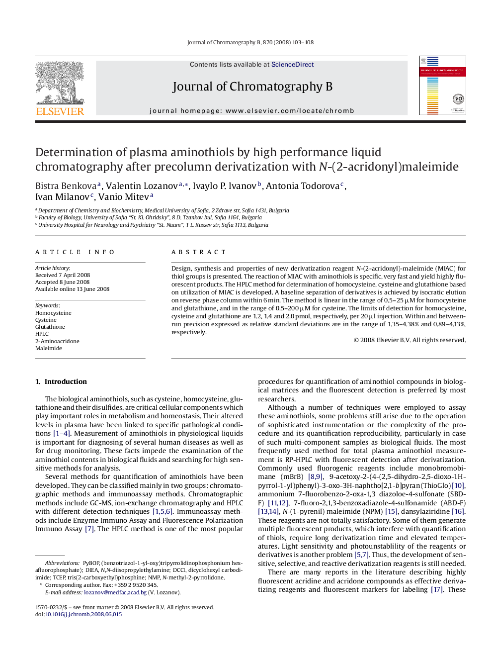 Determination of plasma aminothiols by high performance liquid chromatography after precolumn derivatization with N-(2-acridonyl)maleimide