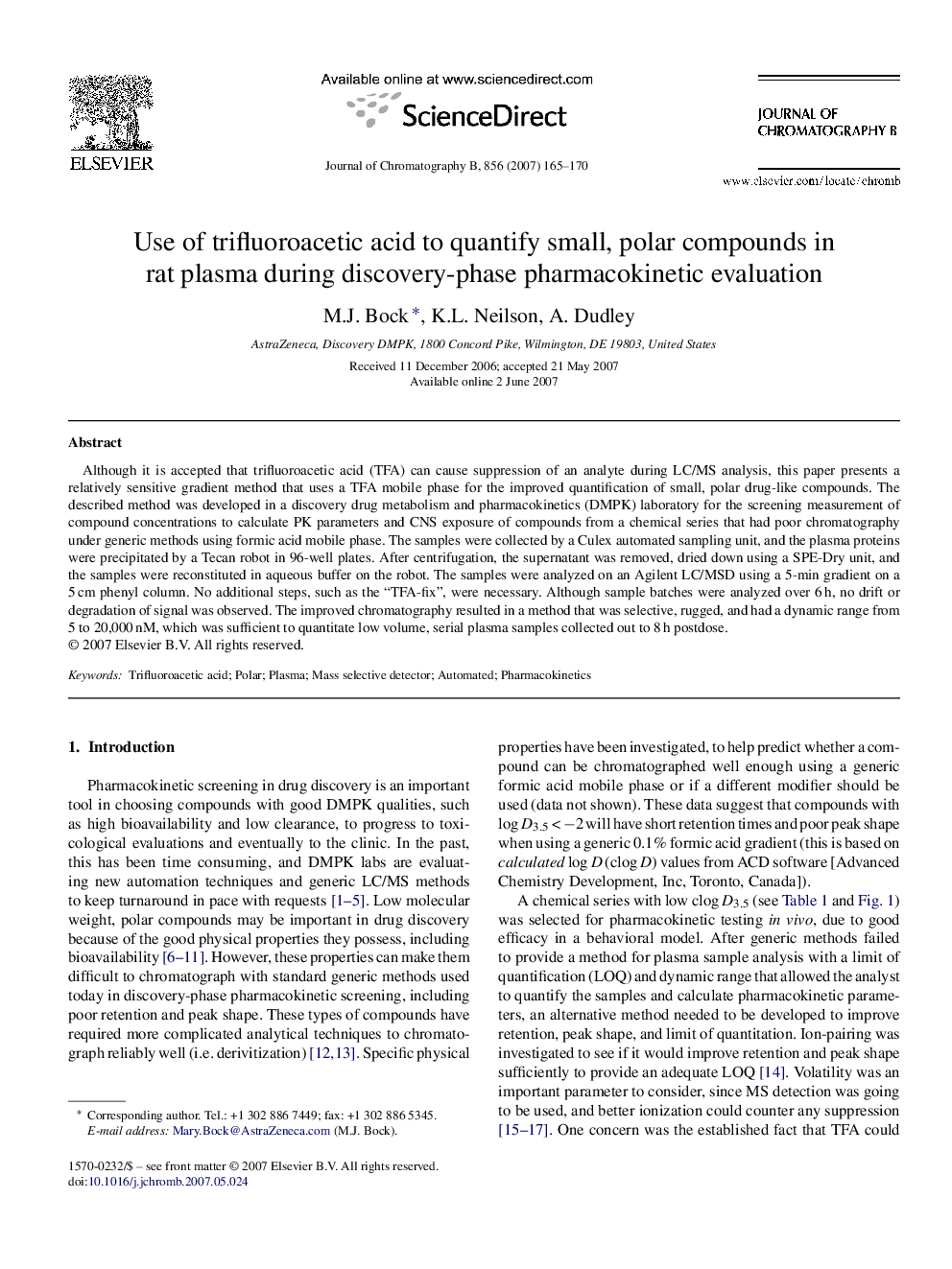 Use of trifluoroacetic acid to quantify small, polar compounds in rat plasma during discovery-phase pharmacokinetic evaluation