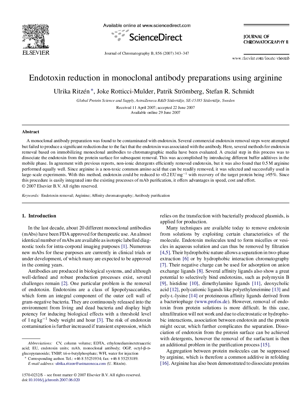 Endotoxin reduction in monoclonal antibody preparations using arginine