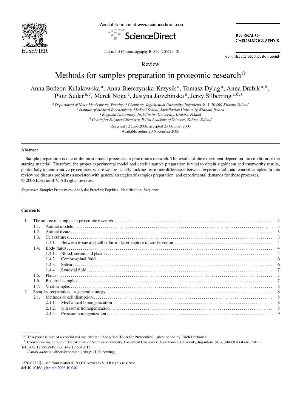 Methods for samples preparation in proteomic research 