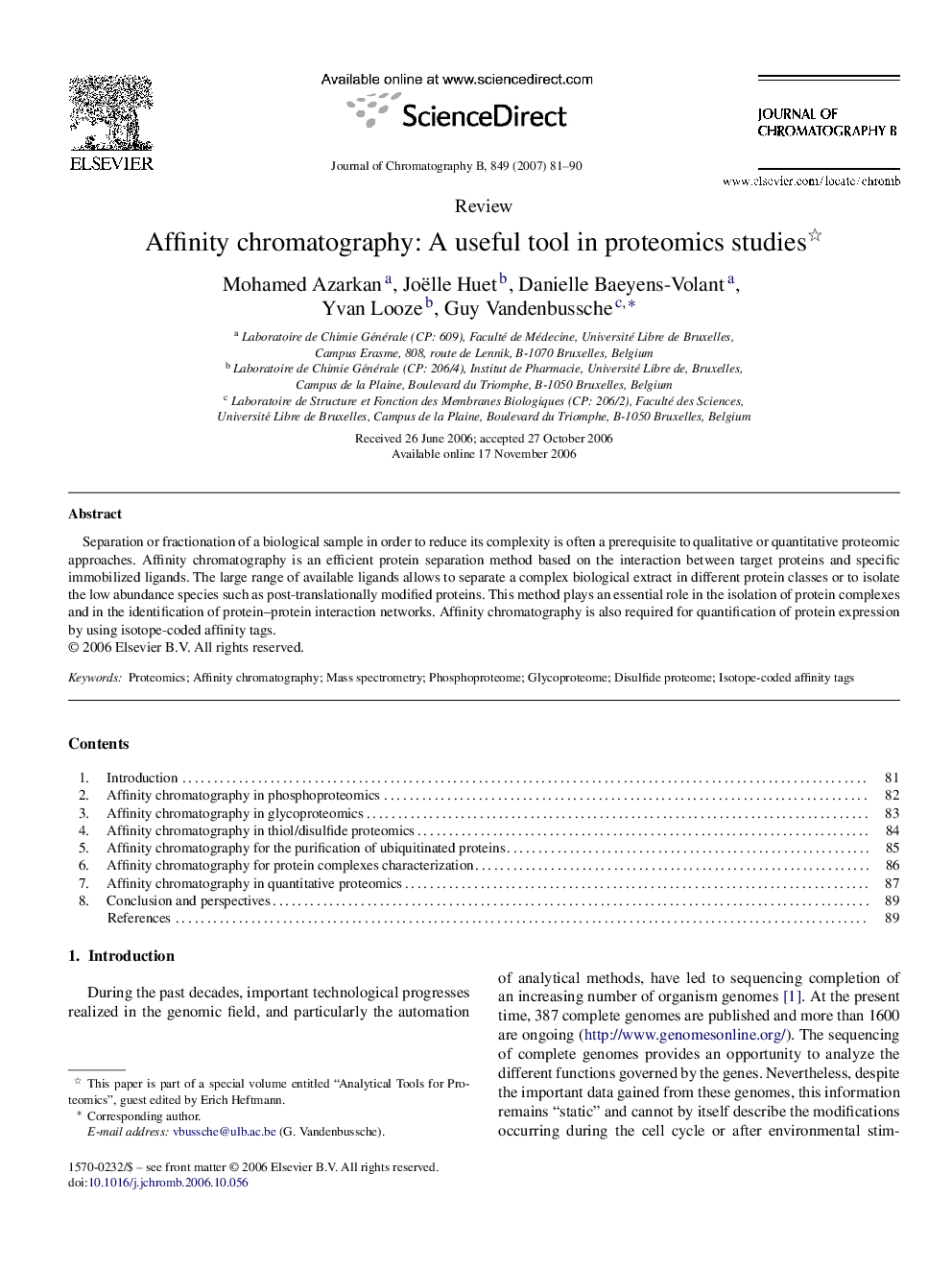 Affinity chromatography: A useful tool in proteomics studies 