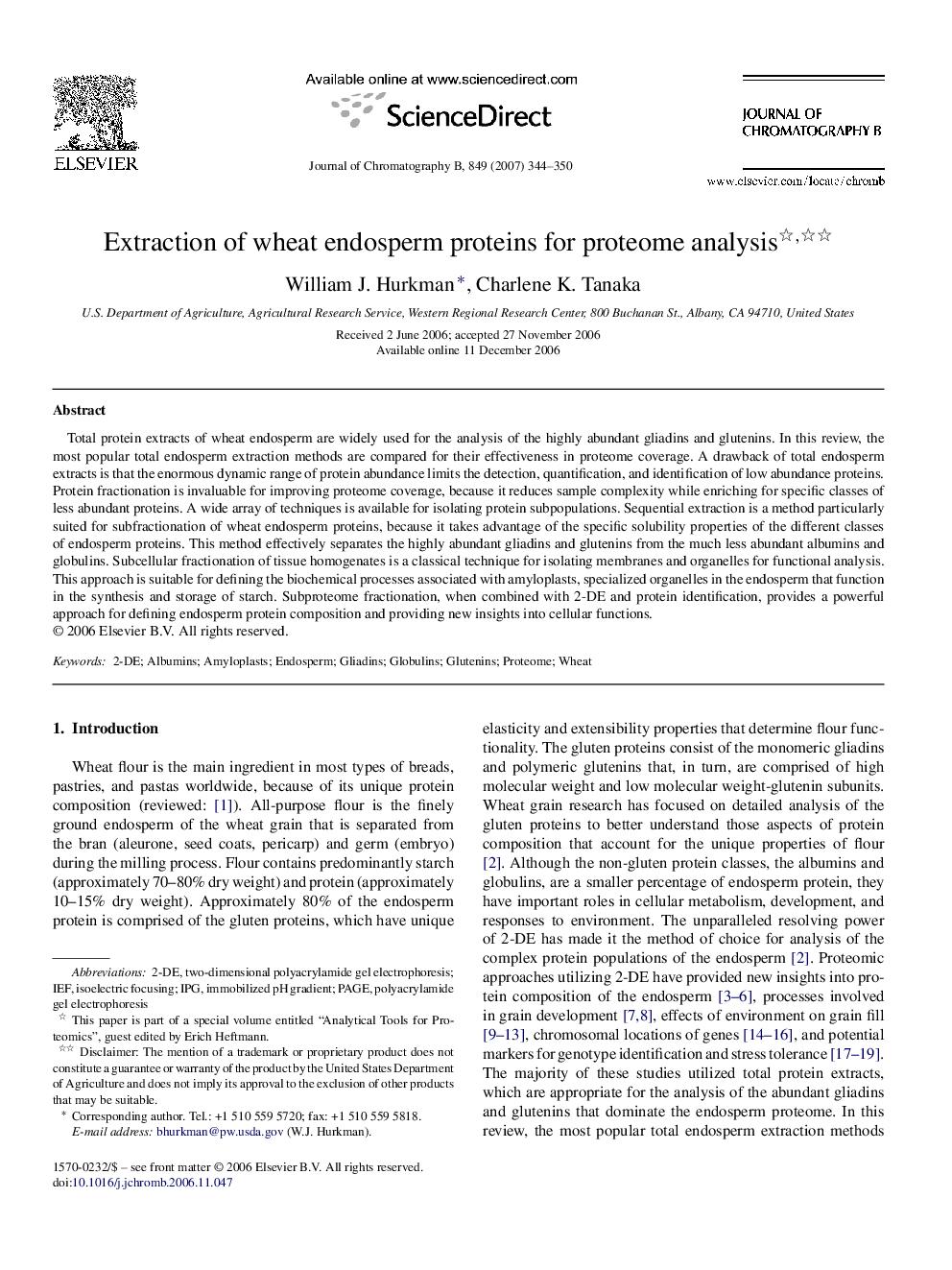 Extraction of wheat endosperm proteins for proteome analysis 