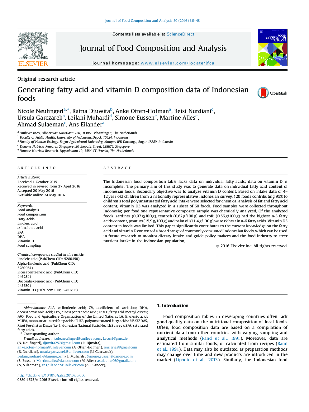 Generating fatty acid and vitamin D composition data of Indonesian foods