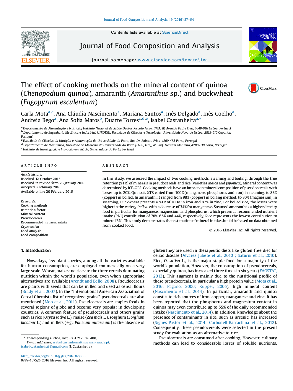 The effect of cooking methods on the mineral content of quinoa (Chenopodium quinoa), amaranth (Amaranthus sp.) and buckwheat (Fagopyrum esculentum)