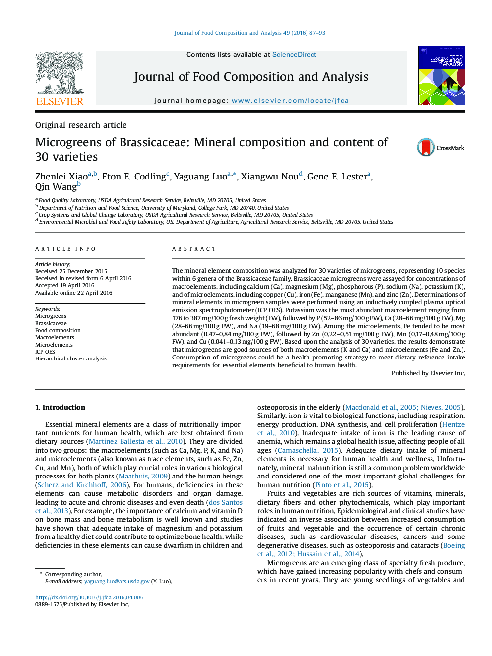 Microgreens of Brassicaceae: Mineral composition and content of 30 varieties