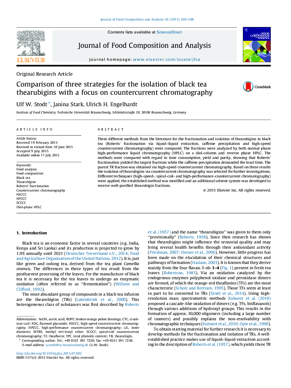 Comparison of three strategies for the isolation of black tea thearubigins with a focus on countercurrent chromatography