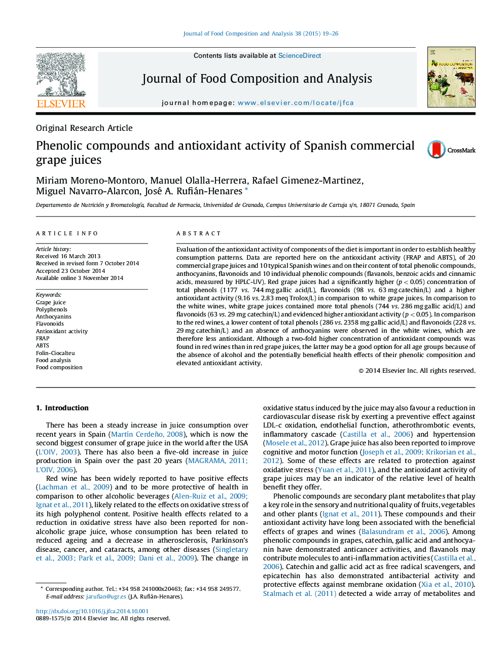 Phenolic compounds and antioxidant activity of Spanish commercial grape juices