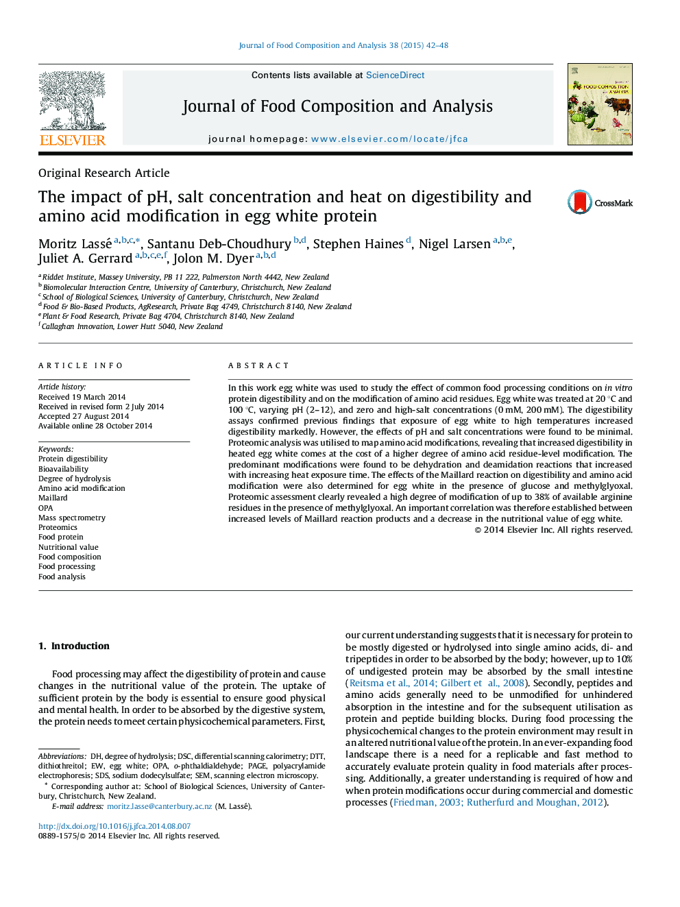 The impact of pH, salt concentration and heat on digestibility and amino acid modification in egg white protein