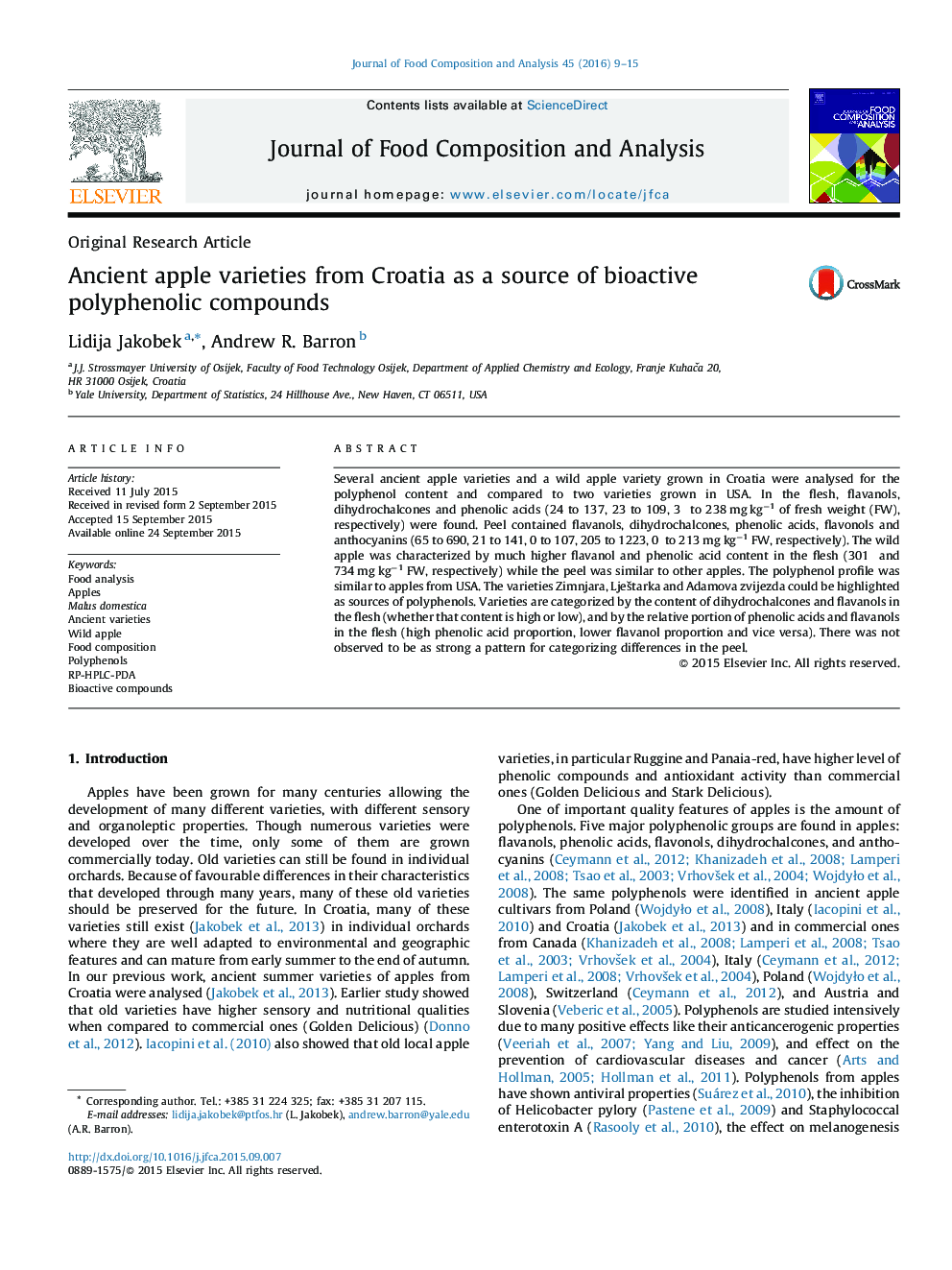 Ancient apple varieties from Croatia as a source of bioactive polyphenolic compounds