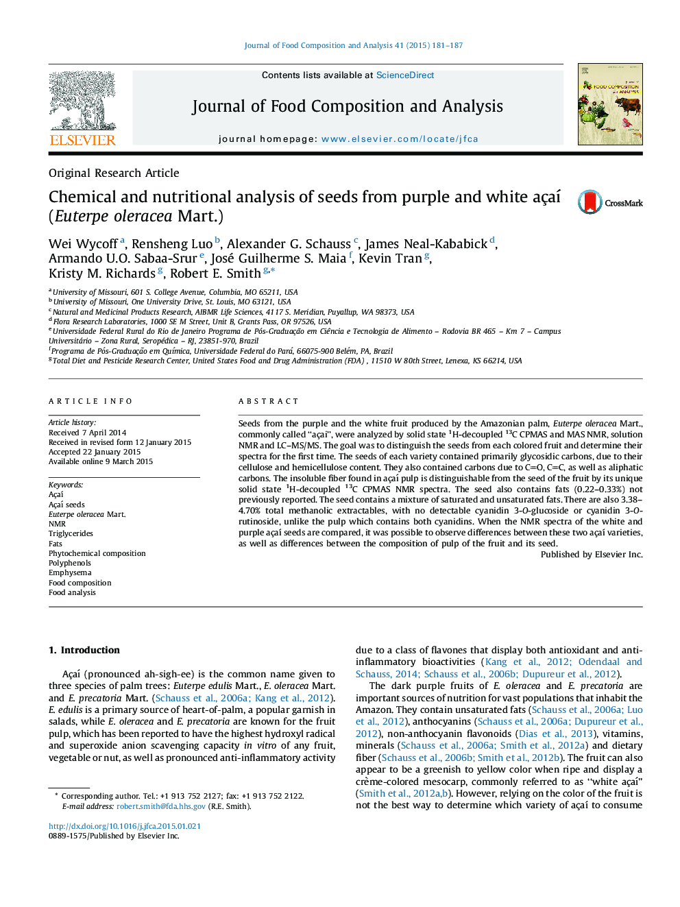 عکس صفحه اول مقاله: Chemical and nutritional analysis of seeds from purple and white açaí (Euterpe oleracea Mart.) Chemical and nutritional analysis of seeds from purple and white açaí (Euterpe oleracea Mart.)