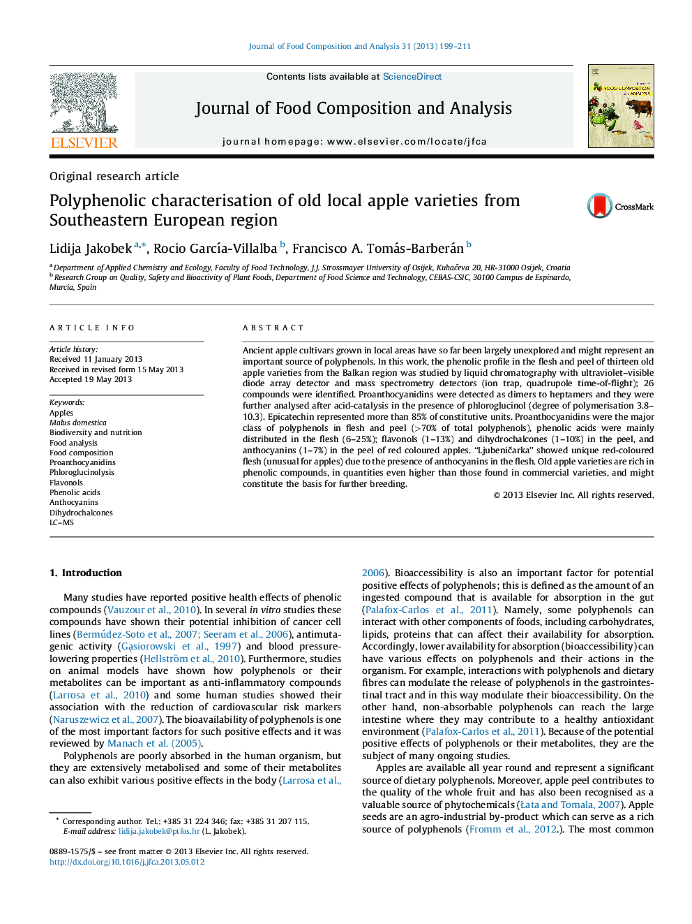 Polyphenolic characterisation of old local apple varieties from Southeastern European region