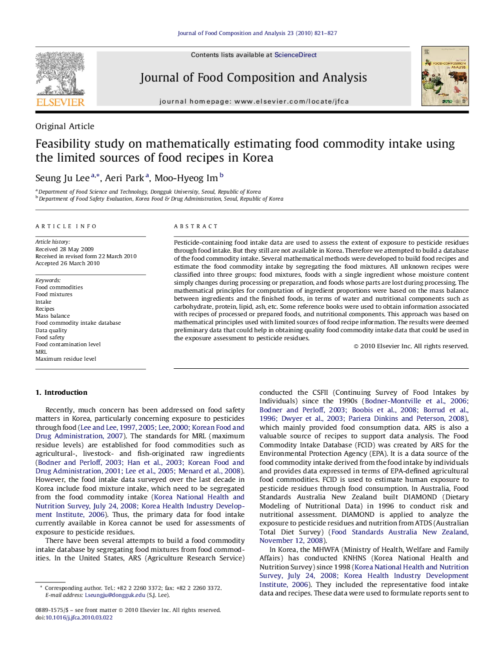 Feasibility study on mathematically estimating food commodity intake using the limited sources of food recipes in Korea