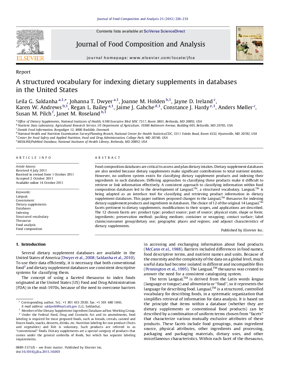 A structured vocabulary for indexing dietary supplements in databases in the United States