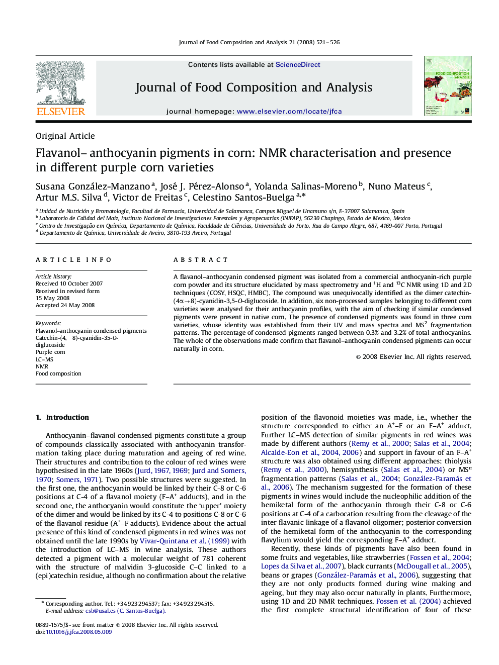 Flavanol–anthocyanin pigments in corn: NMR characterisation and presence in different purple corn varieties