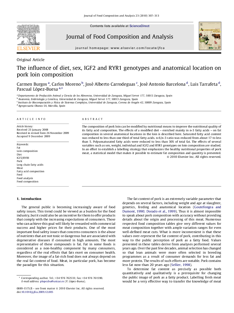 The influence of diet, sex, IGF2 and RYR1 genotypes and anatomical location on pork loin composition