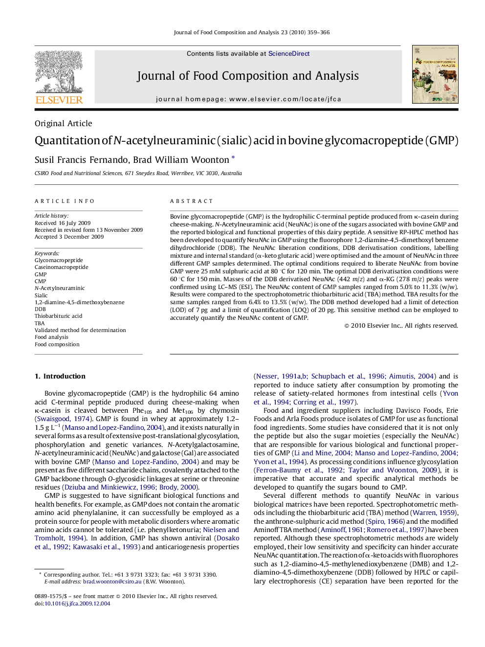 Quantitation of N-acetylneuraminic (sialic) acid in bovine glycomacropeptide (GMP)
