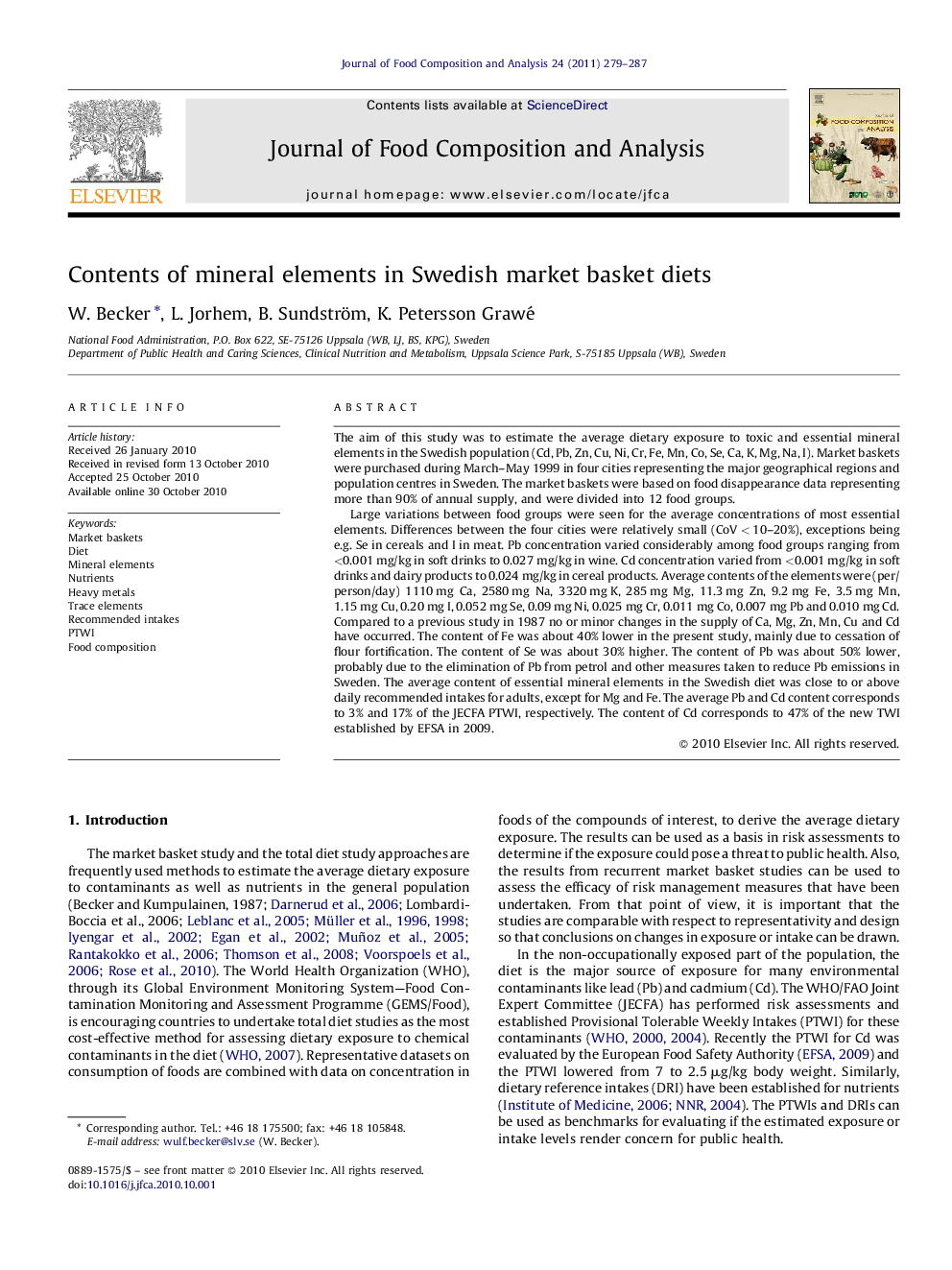 Contents of mineral elements in Swedish market basket diets