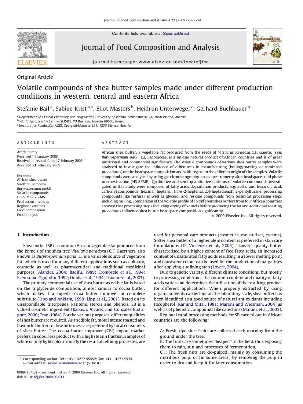 Volatile compounds of shea butter samples made under different production conditions in western, central and eastern Africa