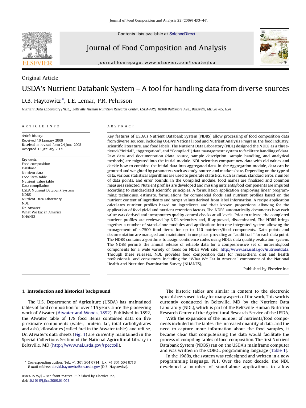 USDA's Nutrient Databank System – A tool for handling data from diverse sources