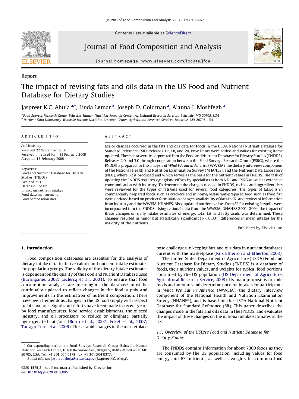 The impact of revising fats and oils data in the US Food and Nutrient Database for Dietary Studies