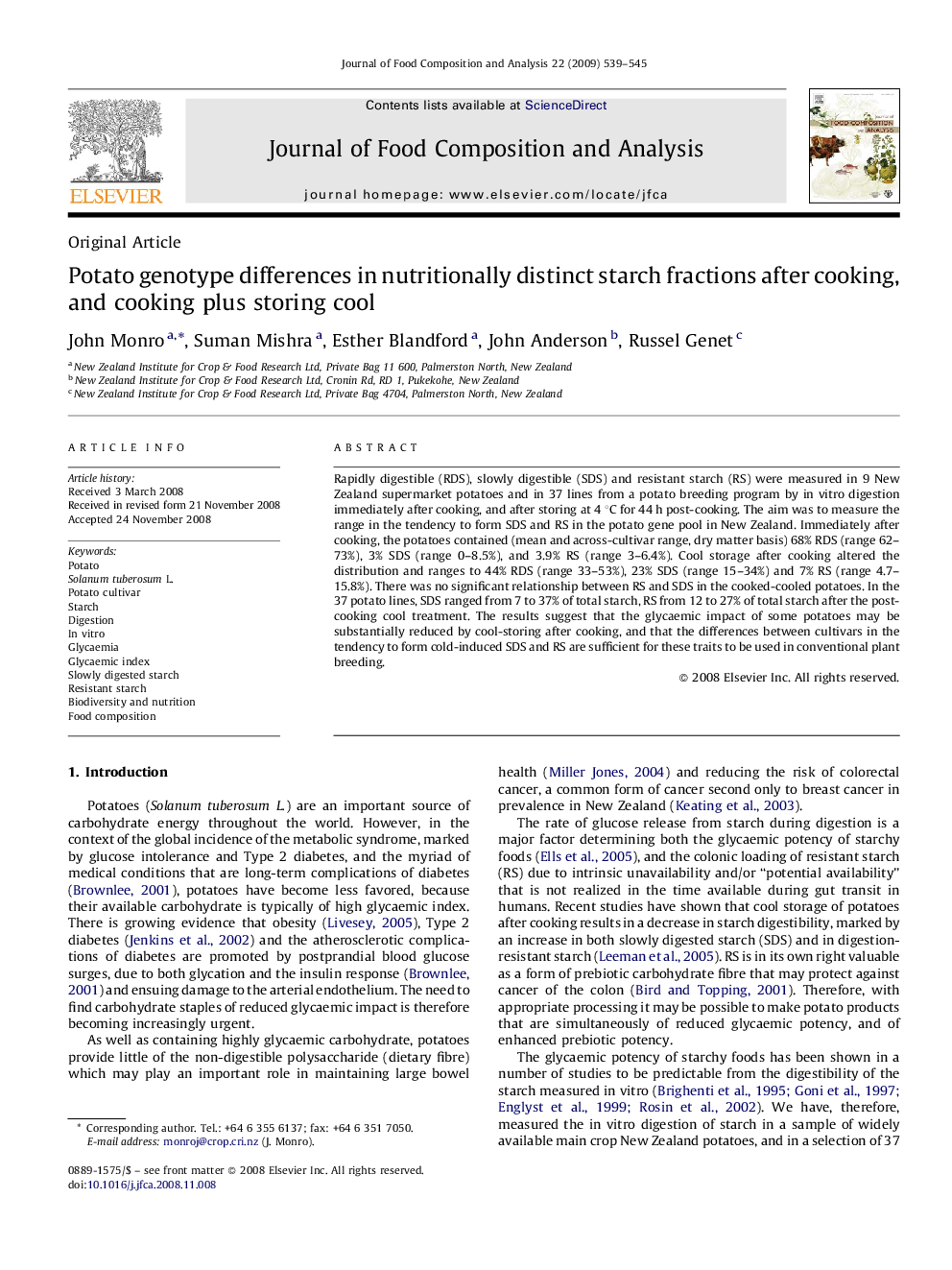 Potato genotype differences in nutritionally distinct starch fractions after cooking, and cooking plus storing cool