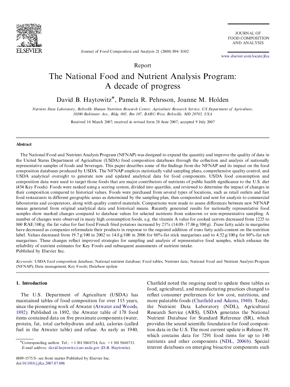 The National Food and Nutrient Analysis Program: A decade of progress