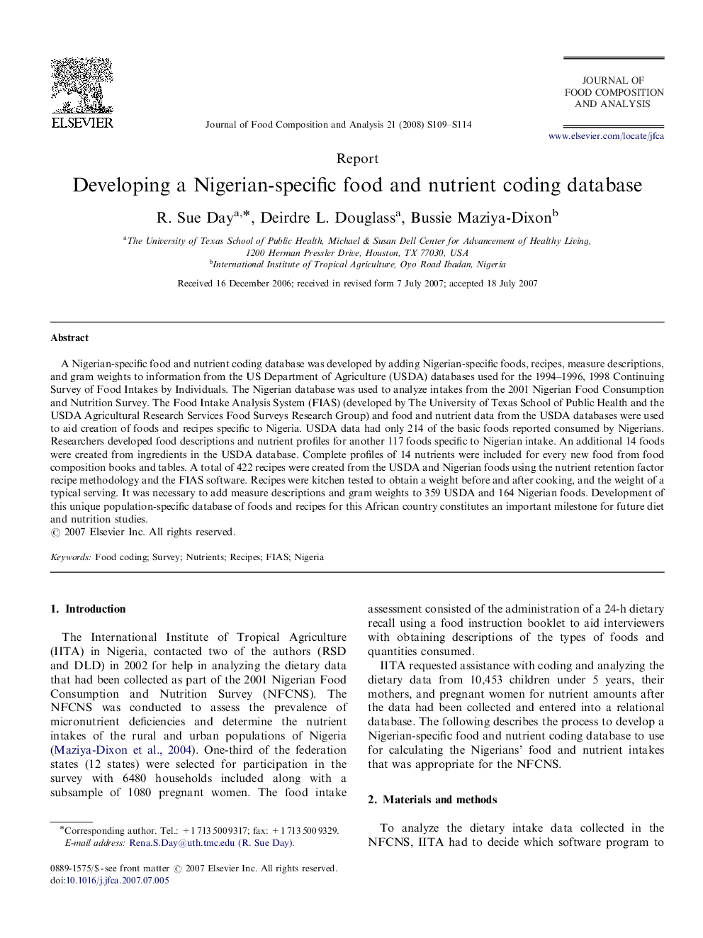 Developing a Nigerian-specific food and nutrient coding database