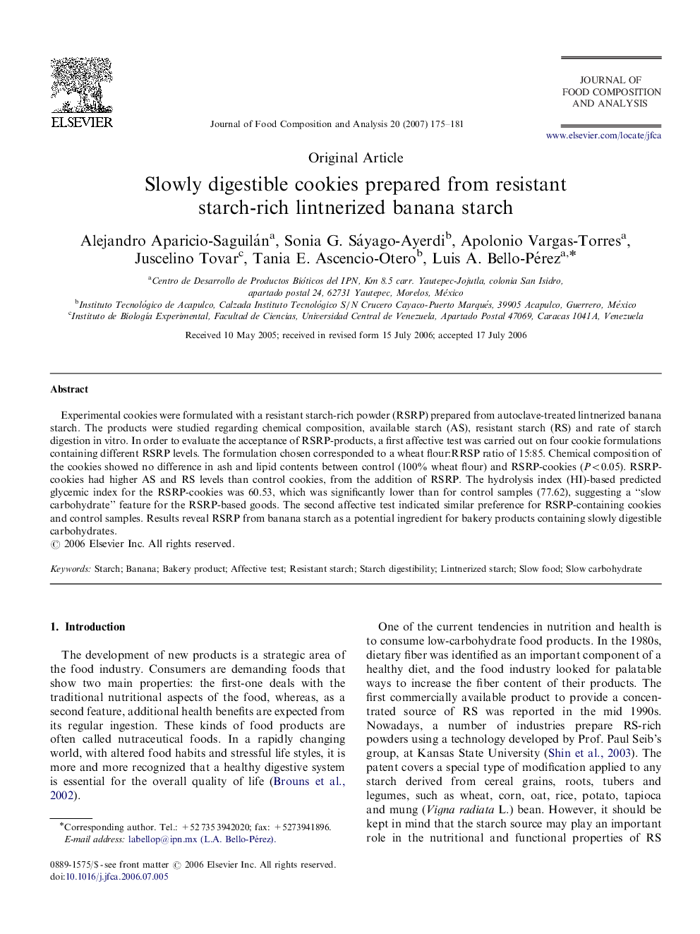 Slowly digestible cookies prepared from resistant starch-rich lintnerized banana starch