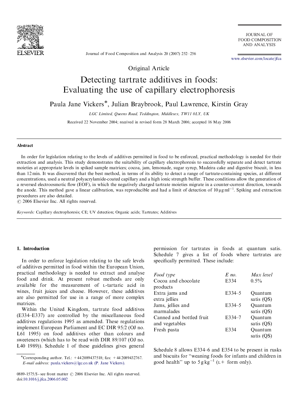 Detecting tartrate additives in foods: Evaluating the use of capillary electrophoresis