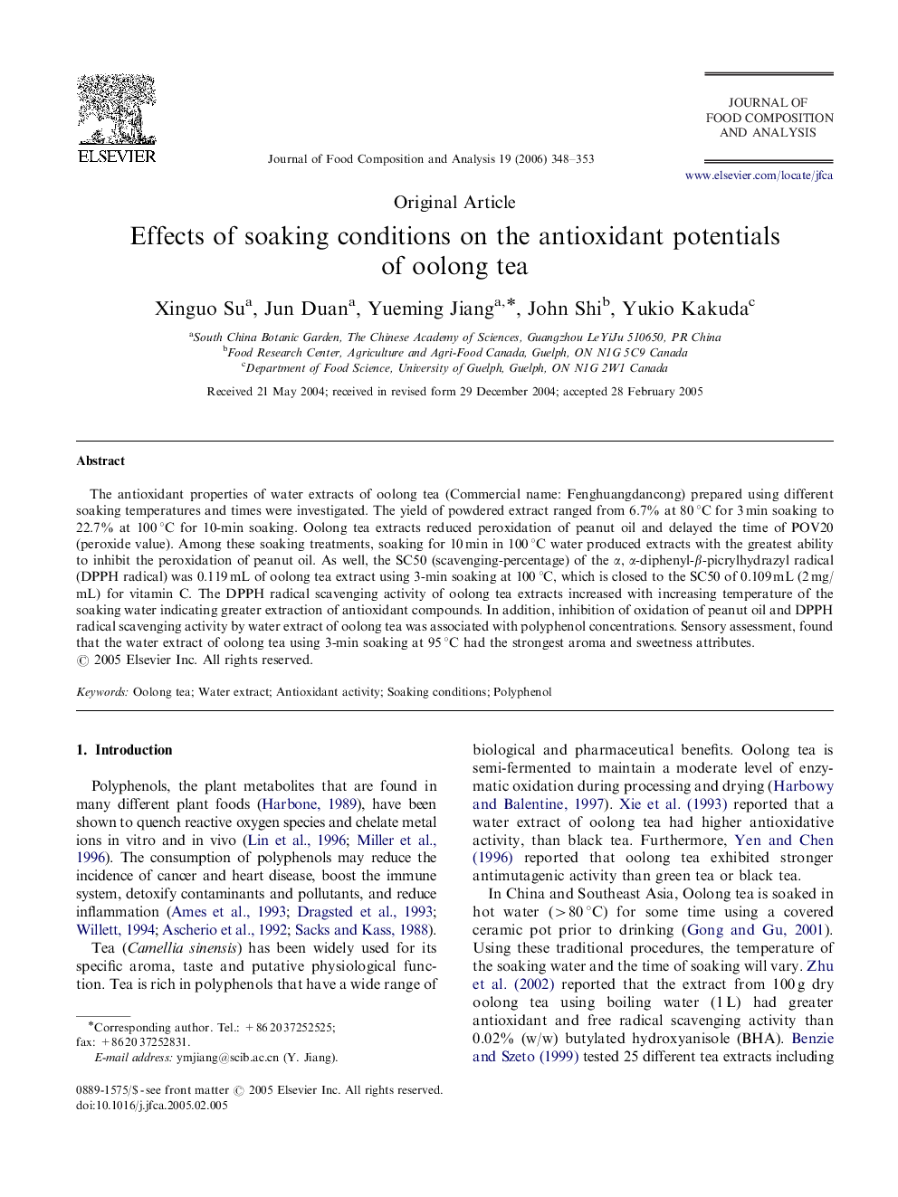 عکس صفحه اول مقاله: Effects of soaking conditions on the antioxidant potentials of oolong tea Effects of soaking conditions on the antioxidant potentials of oolong tea