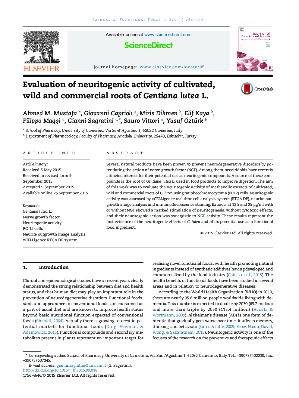 Evaluation of neuritogenic activity of cultivated, wild and commercial roots of Gentiana lutea L.