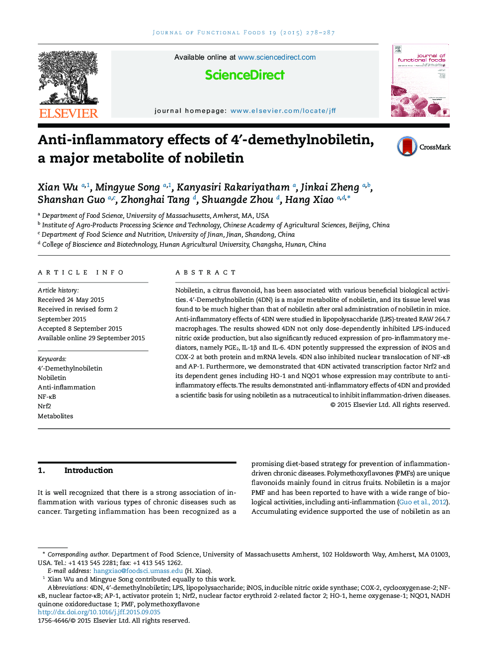 Anti-inflammatory effects of 4′-demethylnobiletin, a major metabolite of nobiletin