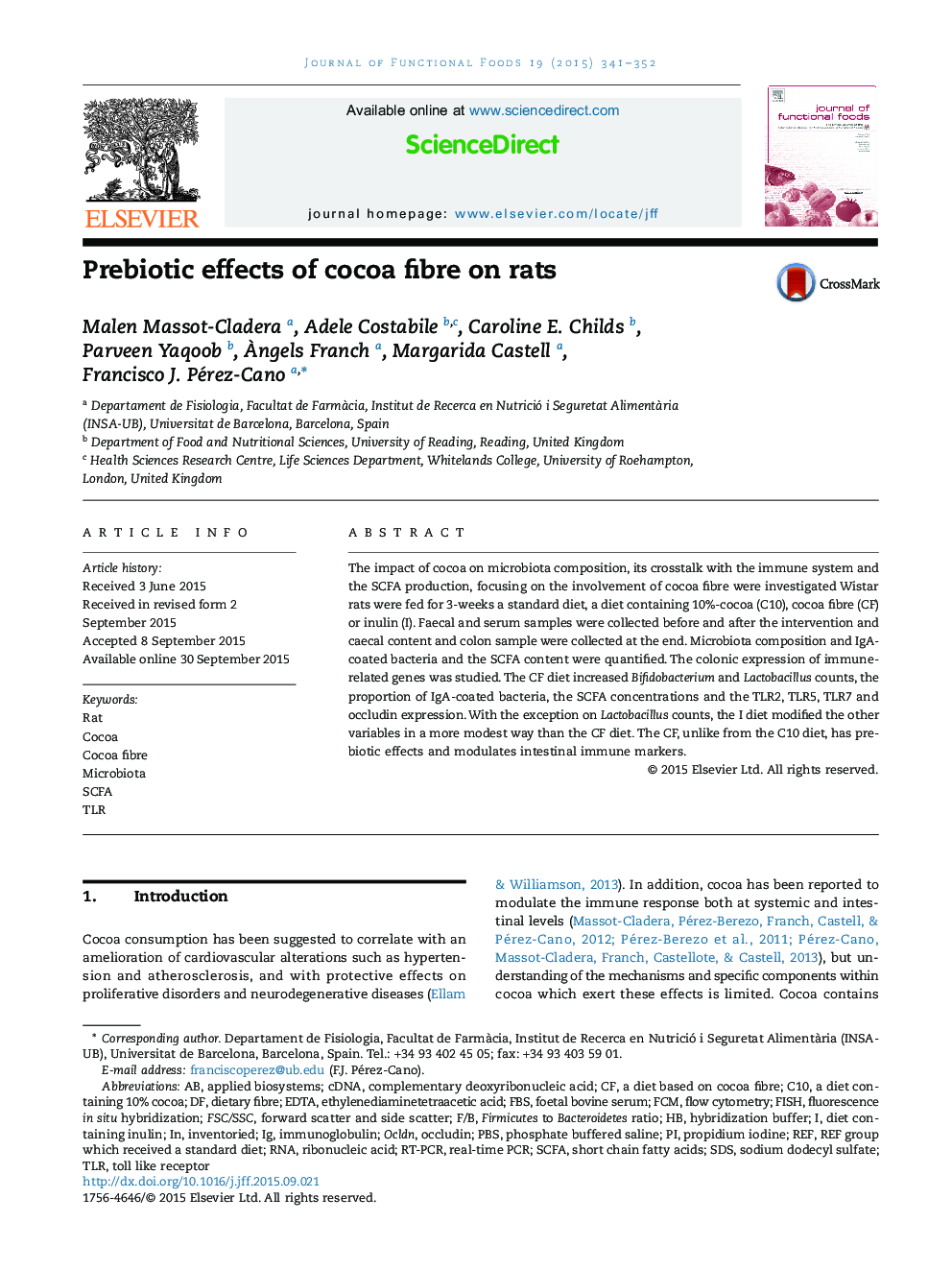 Prebiotic effects of cocoa fibre on rats