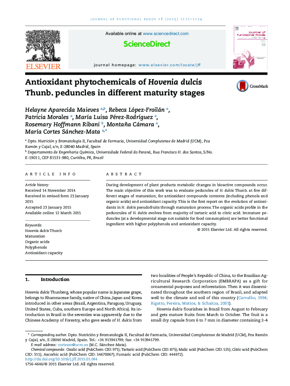 Antioxidant phytochemicals of Hovenia dulcis Thunb. peduncles in different maturity stages