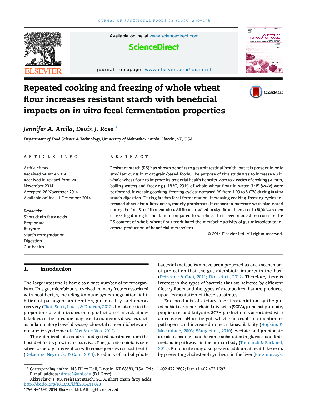 Repeated cooking and freezing of whole wheat flour increases resistant starch with beneficial impacts on in vitro fecal fermentation properties