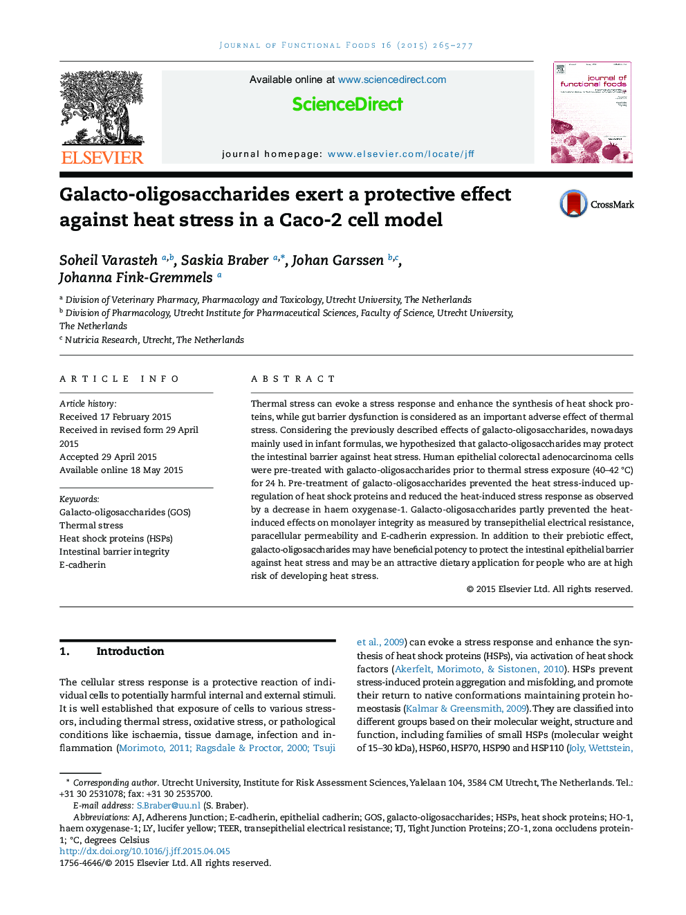 Galacto-oligosaccharides exert a protective effect against heat stress in a Caco-2 cell model